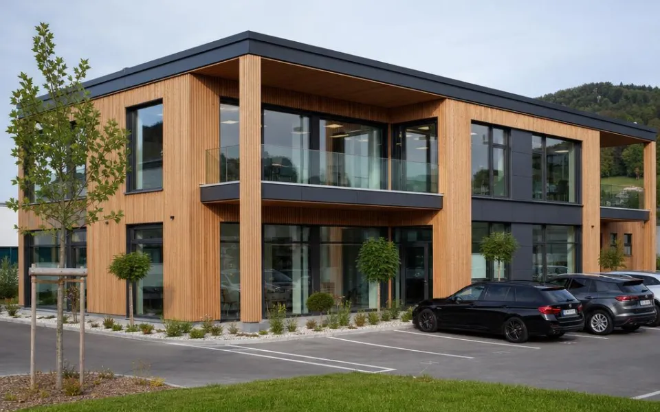 Bürogebäude in Holz-Hybrid-Bauweise als Gewerbe-Fertigbau in Österreich – Fixpreis-Projekt 2026