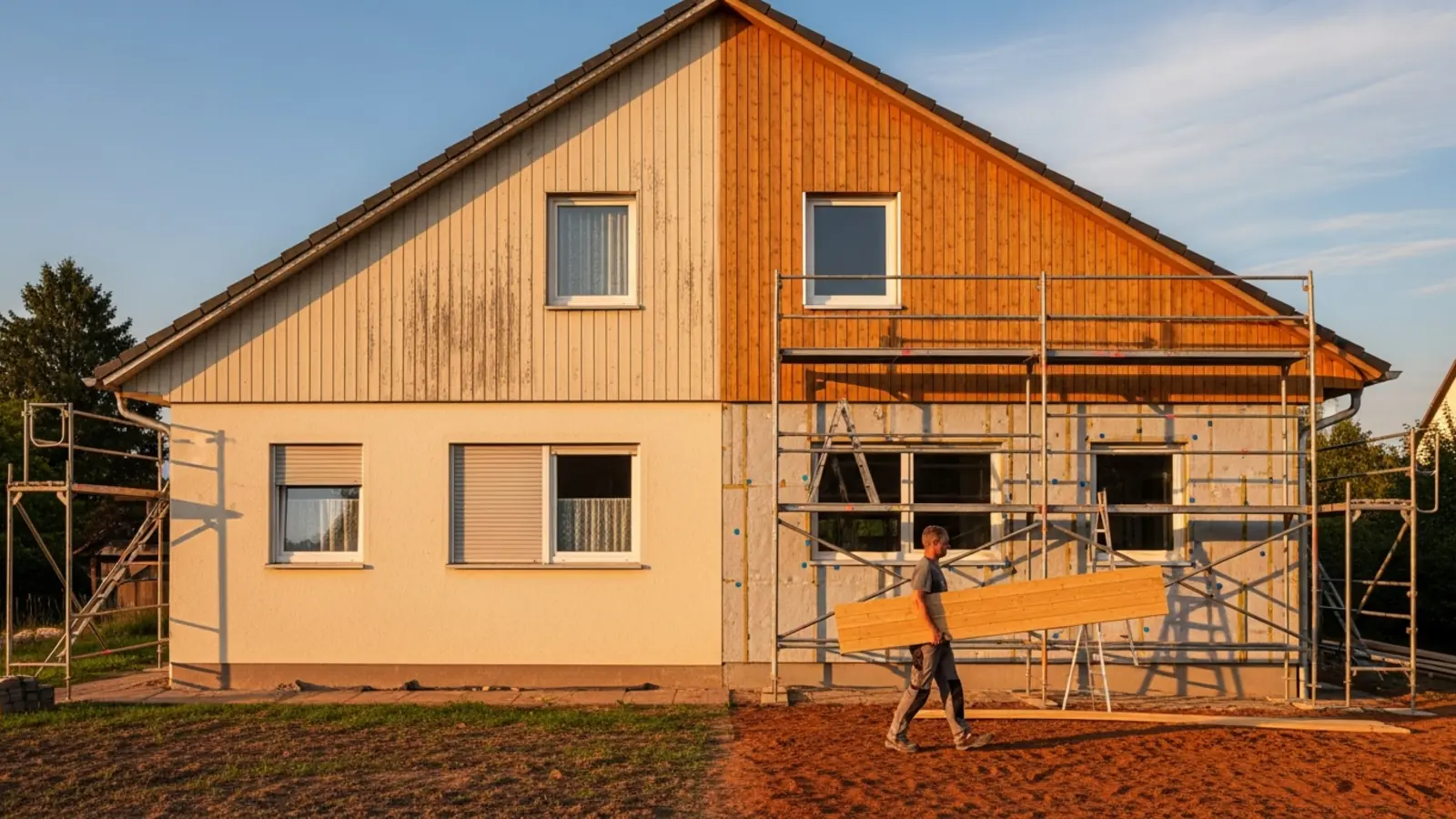 Älteres Fertighaus in Österreich mit frischer Fassadendämmung – Kostenabgleich Sanierung gegen Neubau